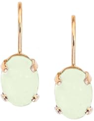 14k Yellow Gold Oval Frosted Green Amethyst Lever-back Earrings