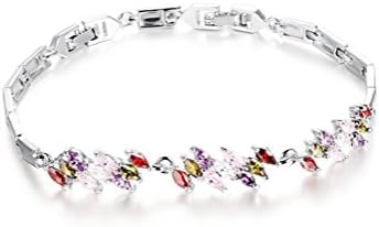 Qinggetme Girls Beauty Multicolor Rhodium Zirconium Diamond Bracelet Multicolor
