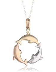 Duragold 14k Tri-Color Dolphin Circle Necklace, 18"