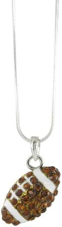 Small Football Rhinestone Pendant Necklace - Dark Topaz Crystal and White Enamel
