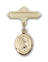 14K Gold Baby Badge with St. Rita Baseball Charm and Polished Badge Pin