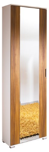 Germania 1860-25 Kleiderschrank "California", 1 Spiegelt&uuml;r dahinter 1 Kleiderstange,2 Einlegeb&ouml;den, T&uuml;rd&auml;mfung, wei&szlig; / Walnuss-Nb.