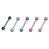 Package of 10 Pieces of Anodized Titanium Body Piercing Straight Barbell Tongue Ring Earring in Different Colors (Size 14 GA x 16 mm x 6 mm) Package of 10 Pieces of Anodized Titanium Body Piercing Straight Barbell Tongue Ring Earring in Different Colors (Size 14 GA x 16 mm x 6 mm)