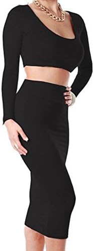 Lifandi Women's Bandage Bodycon Dress Two Piece High Waisted Cropped Outfit X-Large Black