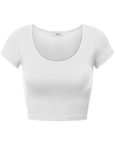 Juniors Crop Tops with Short Sleeves, Medium,White