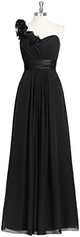 Sweetheart Neckline Chiffon Flowers Over Shoulder Black Bridesmaid Dresses