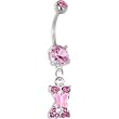 Pink Gem Butterfly INITIAL Dangle Belly Ring - LETTER "X"
