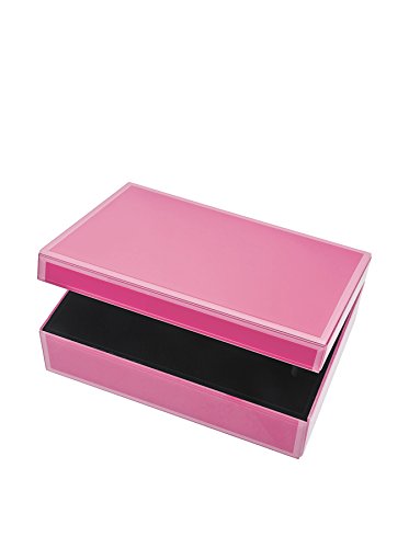 Studio Silversmiths Large Pink Glass Rectangular Jewelry Trinket Dresser Vanity Box Container Holder Organizer Lined With Black Velvet Interior