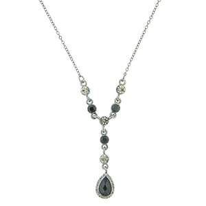 Black Diamond Crystal Delicate Teardrop Necklace