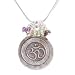 Round Om (Aum) Pendant in Sterling Silver with Beads of Garnet, Peridot, Citrine and Amethyst on 30" Rhodium and Sterling Snake Chain, #8168