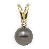 Tahitian Black Pearl Pendant with Diamond in 14K Yellow Gold