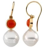 14K Yellow or White Gold Paspaley South Sea Cultured Pearl and Carnelian Earrings - Various Sizes
