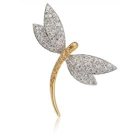 Diamond 18k White and Yellow Gold Dragonfly Brooch Pin (.84ct) by