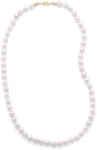 16" 6.5-7mm Grade AA Cultured Akoya Pearl Necklace individually knotted with a 14K Yellow Gold Clasp