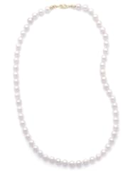 18 Inch 6.5-7mm Grade AAA Cultured Akoya Pearl Necklace individually knotted with 14K Yellow Gold Clasp