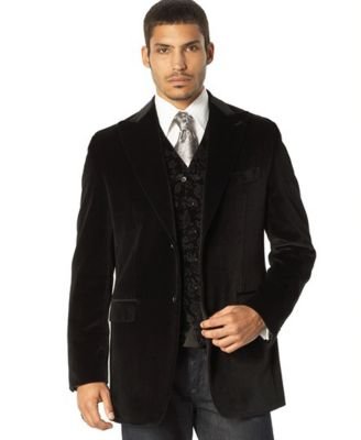 Sean John Black Velvet Solid Blazer