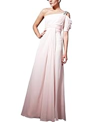 A-line One Shoulder Sleeveless Asymmetric Beaded Cocktail Floor Length Chiffon/Organza/Satin Homecoming Dress/Pageant Dress/Prom Dress/Party Dress/Wedding Dress 