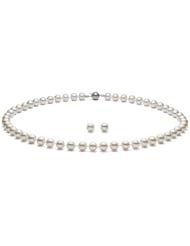 {Matched Set} HinsonGayle AAA Gem Collection 7.5-8.0mm White Cultured Pearl Necklace with Matching AAA Pearl Stud Earrings (14k White Gold, 18")