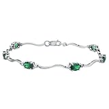 Created Emerald Bracelet wtih Diamond 2.07 Carat (ctw) in 10K White Gold