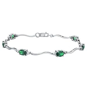 Buy Created Emerald Bracelet wtih Diamond 2.07 Carat (ctw) in 10K White Gold by MyJewelryBox