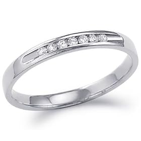 Size - 4 - 14k White Gold Round Cut Seven Diamond Ladies Womens Channel Set 7 Stone Wedding or Anniversary 2mm Ring Band (1/8 cttw, G - H Color, SI2 Clarity)