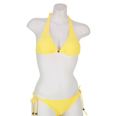 Yellow Halter Top Tie Side Bottom Bikini Set Medium