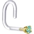 18 Gauge 1/4" Yellow Gold 1.5mm Mint Green Cubic Zirconia Bioplast Nose Ring