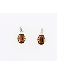 14K Gold Garnet and Diamond Bezel Set Post Earrings