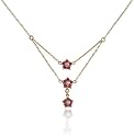 18k Yellow Gold Overlay Sterling Silver 3-Row Ruby Flower Necklace