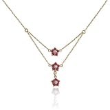 18k Yellow Gold Overlay Sterling Silver 3-Row Ruby Flower Necklace