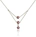 18k Yellow Gold Overlay Sterling Silver 3-Row Ruby Flower Necklace