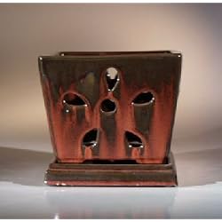 Bonsai Boy's Ceramic Orchid Pot<br>7.26"x6.25" Square With Attached Saucer