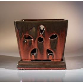 Bonsai Boy's Ceramic Orchid Pot7.26"x6.25" Square With Attached Saucer