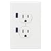 FastMac ACE-7169 U-Socket Standard Duplex Dual Outlet Dual USB, 110V, 15AMP TruePower, White