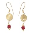 Ruby Bead and Gold Vermeil Disc Dangle Earrings on Gold Filled French Wires, #8156