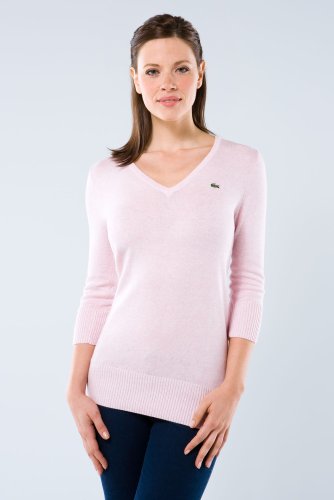 3/4 Sleeve Cotton Cashmere V-neck Sweater