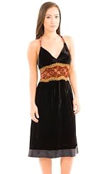 V-neck Flared-Skirt Empire   Waistline Rayon/Satin/Silk/Velvet/Knit Knee Length Halter Sleeveless Embroidered Shirred  Dress With a Ribbon 