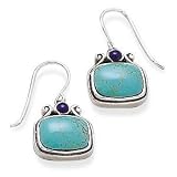Round Lapis and Rectangle Turquoise Sterling Silver Earrings by Sajen