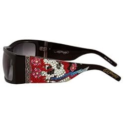 Ed Hardy Beautiful Ghost Shield Sunglasses: Black/Grey
