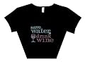 Womens Rhinestone Save Water Drink Wine T-Shirt