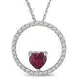 9ct Gold 16ct Tdw Diamond Circle And Created Ruby Necklace