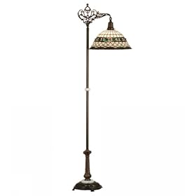 Meyda Tiffany 65839 Arm Floor Lamp, Mahogany Bronze Finish with Amber Beige Art