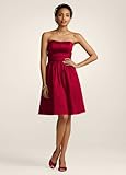David's Bridal Bridesmaid Dresses Cotton Sateen Strapless with Ruching and Pockets Style 83312, Apple, 8