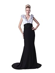 V-neck Empire   Waistline Chiffon Sleeveless Mermaid Beaded Lace Floor Length Prom Dress 