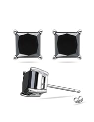 3.00 Cts of 5.50-5.80 mm AAA Princess Black Diamond Stud Earrings in 14K White Gold