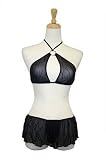 Exposed by Magic Silk Wavy Line Mesh O-Ring Halter/Skirt/G-String Set, Lrg/Xl, Black