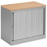 Brand New. Bisley Eurotambour Desk-high Side-opening Silver Frame and Silver Shutters Oak Top W800xD430xH720mm