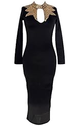 High-Neck Polyester/Spandex Full Length Knee Length Sheath Cutout Sequined Jumpsuit 