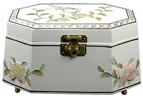 Good Unique Fine Quality Gift Idea Present for Her - 11" Antoinette Oriental Jewelry Box - White Lacquer