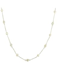 Sterling Silver Chain, Freshwater Pearl and 8 Station Rainbow Moonstone Cabochon Necklace